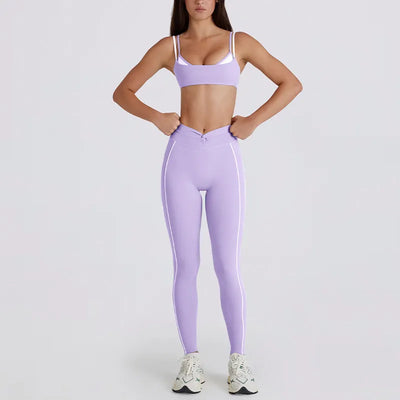 SPARK Contrast White Stripe Fake Two-Piece Twist Sports Bra QY6549