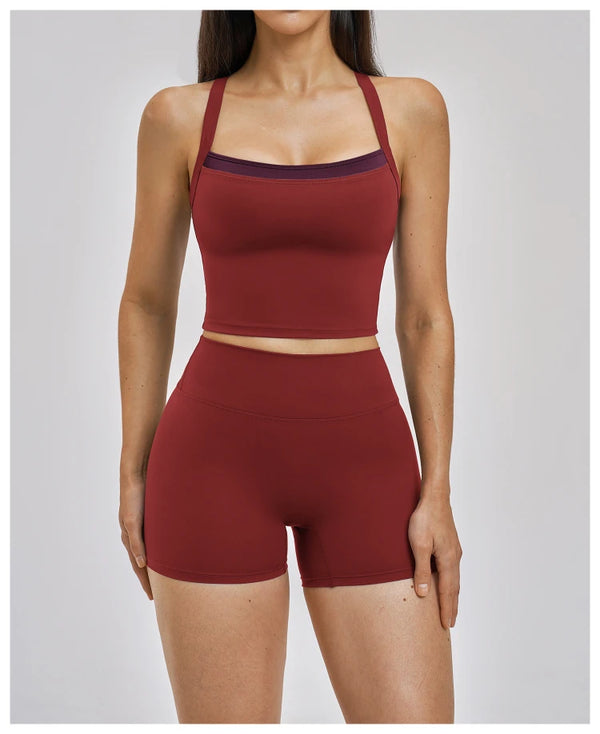 SPARK Women’s 2-in-1 Color Block Cross Back Yoga Tank Top ZC6116