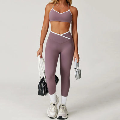 SPARK Color Block Cross Waist Yoga Leggings ZC9253