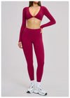 SPARK Casual Yoga Long Sleeve V-Neck Fashion Cropped Sport Top ZC4201