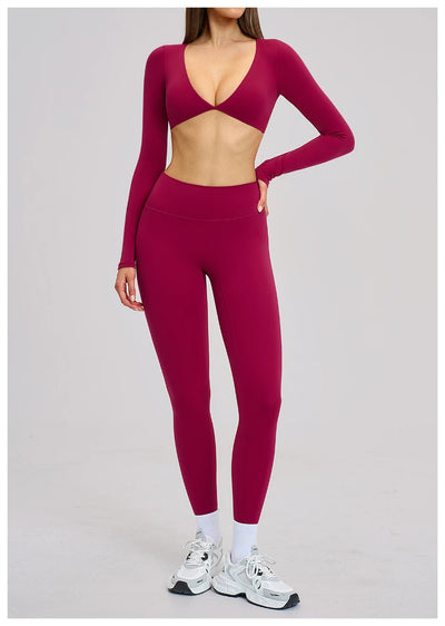 SPARK Casual Yoga Long Sleeve V-Neck Fashion Cropped Sport Top ZC4201