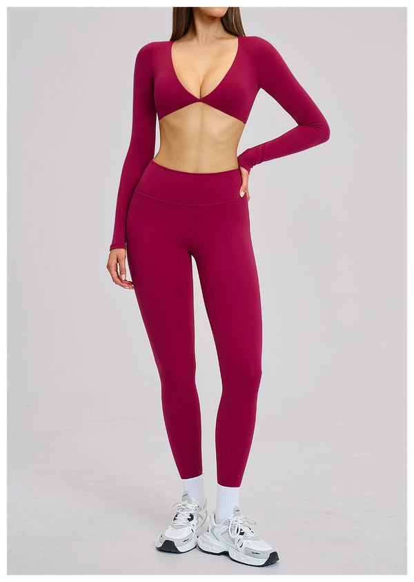 SPARK Casual Yoga Long Sleeve V-Neck Fashion Cropped Sport Top ZC4201