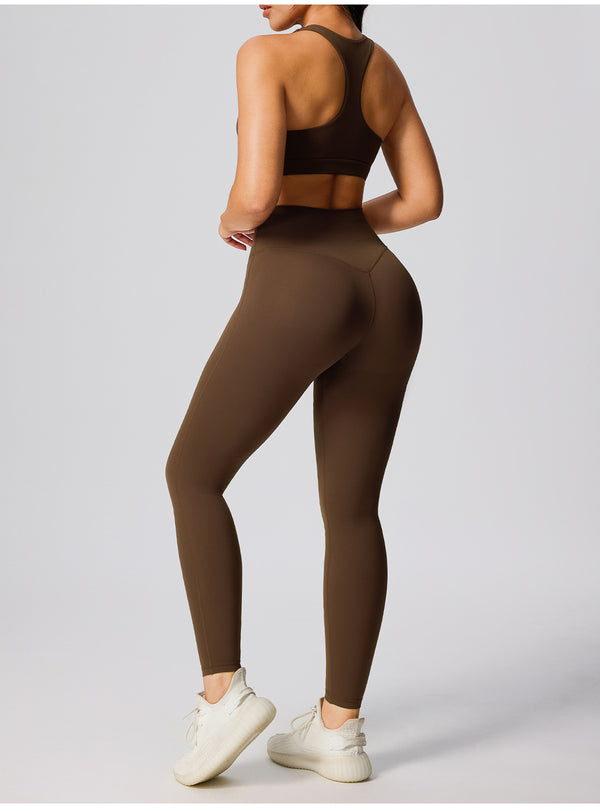 1SPARK Sexy Gym Fitness Running Tights&bra for Women in brown back a set 
