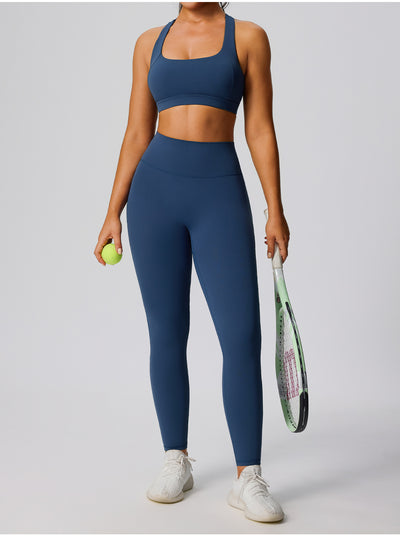 1SPARK Sexy Gym Fitness Running Tights for Women in blue a set