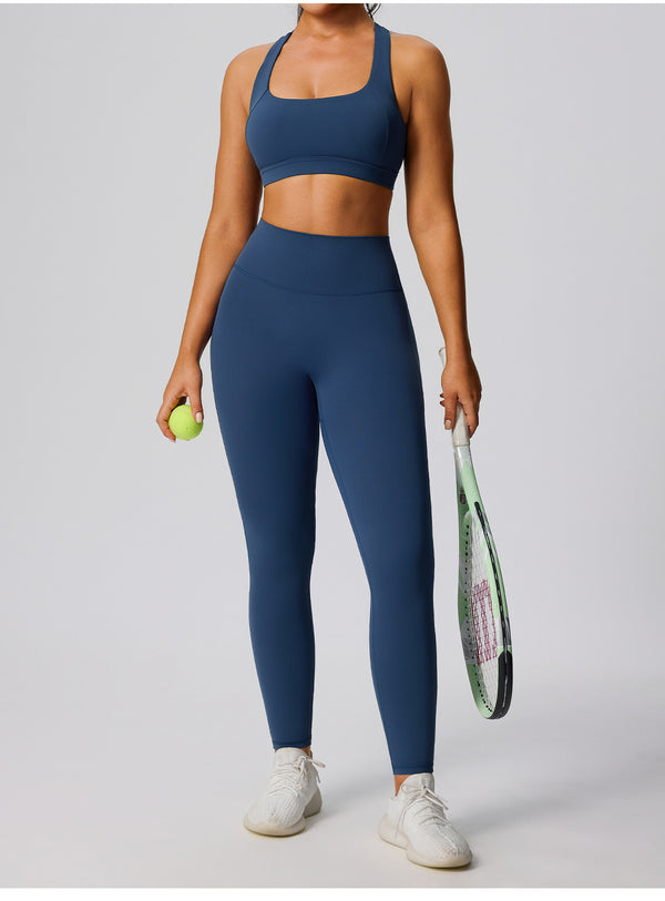 1SPARK Sexy Gym Fitness Running Tights for Women in blue a set