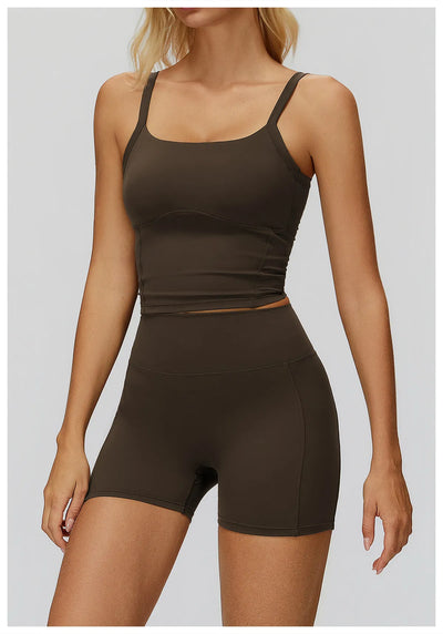 supportive workout top in coffee