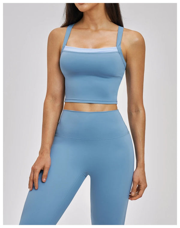 SPARK Women’s 2-in-1 Color Block Cross Back Yoga Tank Top ZC6116