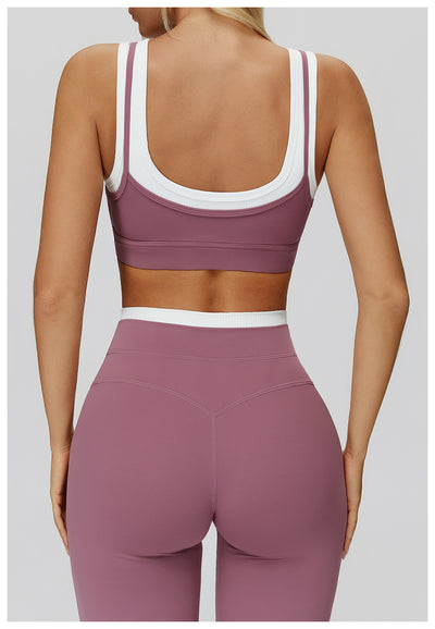 SPARK Fake Two-Piece Yoga Sports Bra with Ribbed Design ZC3129