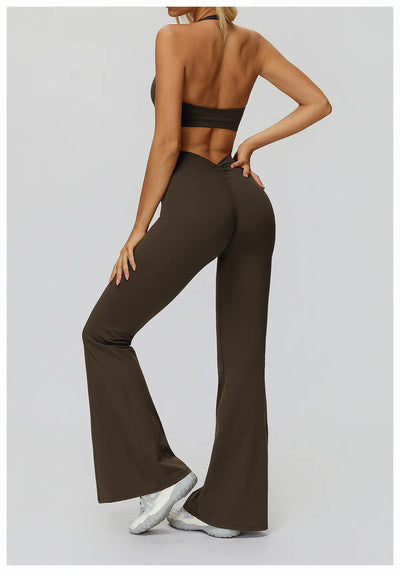 Back Waist Scrunch Flared Pants for Women 