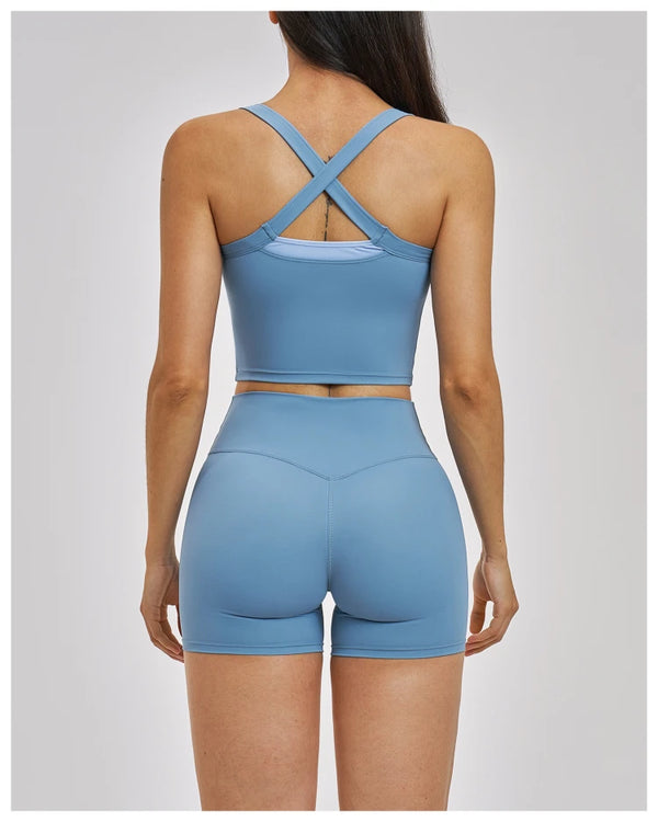 SPARK Women’s 2-in-1 Color Block Cross Back Yoga Tank Top ZC6116