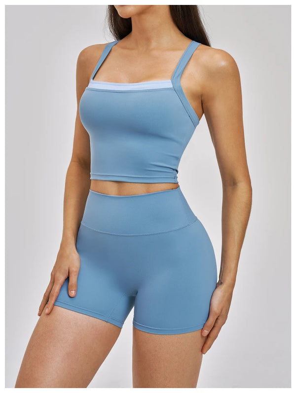 SPARK Women’s 2-in-1 Color Block Cross Back Yoga Tank Top ZC6116