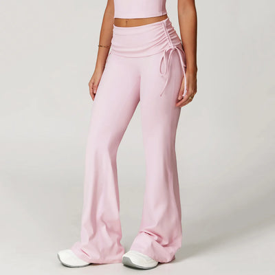 SPARK Folded Waist Yoga Flared Pants with Drawstring ZC3055