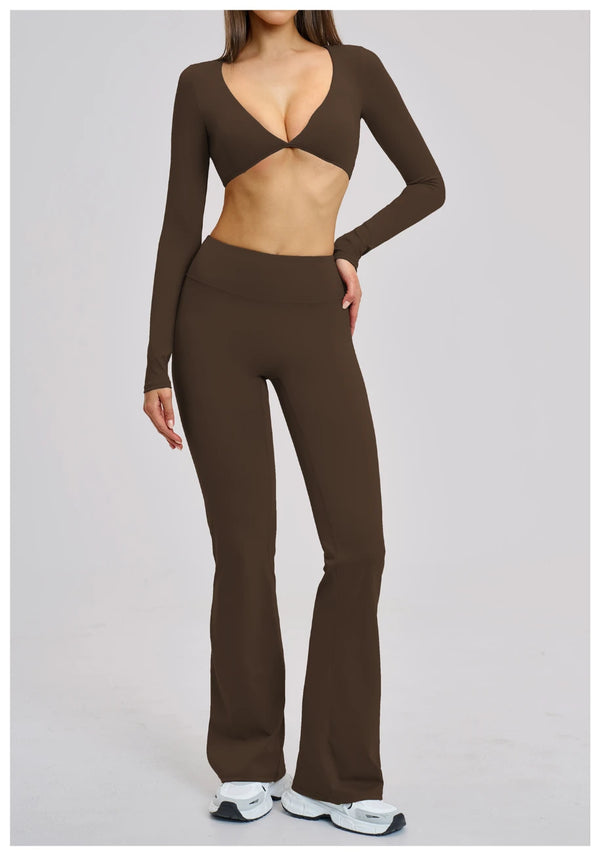 SPARK Casual Yoga Long Sleeve V-Neck Fashion Cropped Sport Top ZC4201