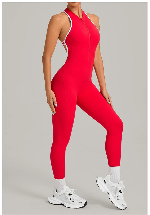 SPARK Color-Block Backless Yoga Long Jumpsuit TF26231