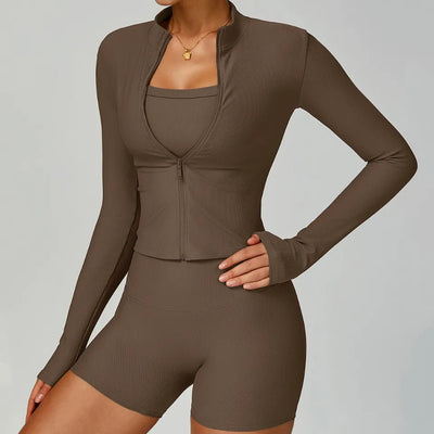 SPARK Ribbed Stand-up Collar Slim Yoga JacketZC3093
