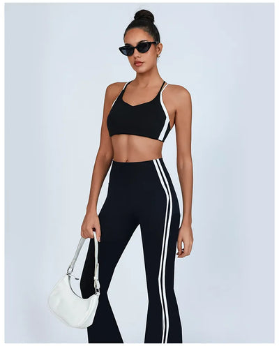 SPARK Color Blocking Criss-cross Back Yoga Two-piece Set PBD70