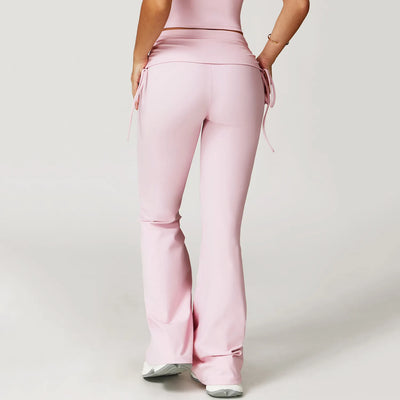 SPARK Folded Waist Yoga Flared Pants with Drawstring ZC3055
