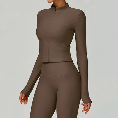 SPARK Ribbed Stand-up Collar Slim Yoga JacketZC3093