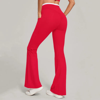 SPARK Color Block Cross Waist Yoga Flared Pants TF25129