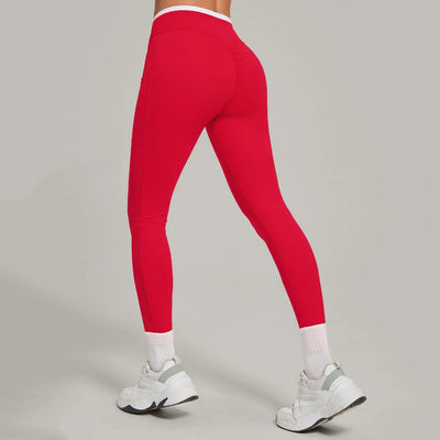SPARK Color Block Cross Waist Yoga Leggings with Pockets TF28402