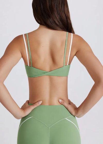 SPARK Contrast White Stripe Fake Two-Piece Twist Sports Bra QY6549