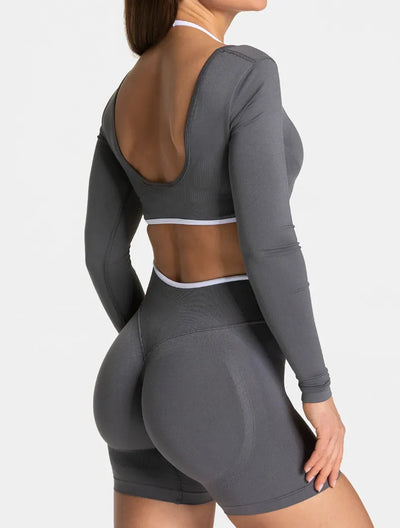 SPARK Fake Two Pieces Fitness Cropped Top RXW3006