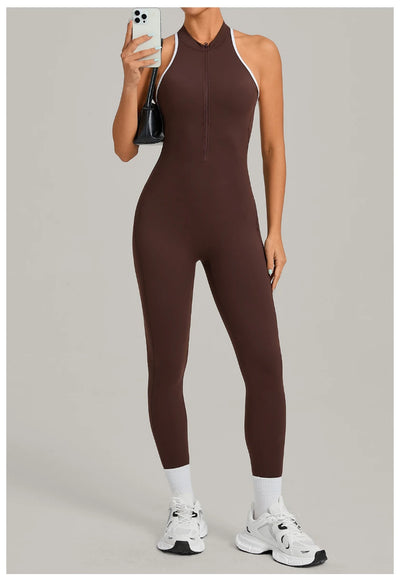 SPARK Color-Block Backless Yoga Long Jumpsuit TF26231