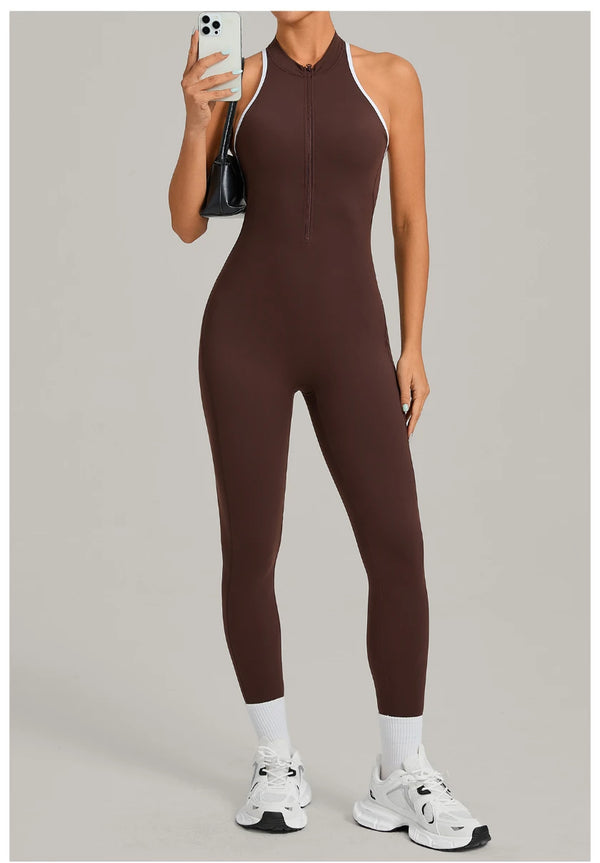 SPARK Color-Block Backless Yoga Long Jumpsuit TF26231