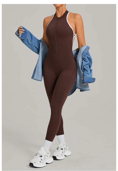 SPARK Color-Block Backless Yoga Long Jumpsuit TF26231