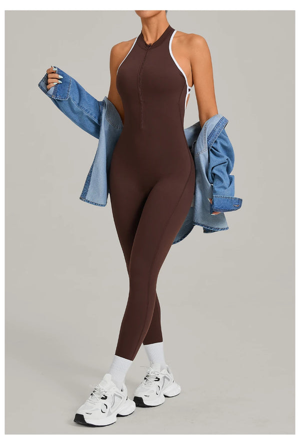 SPARK Color-Block Backless Yoga Long Jumpsuit TF26231