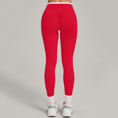 SPARK Color Block Cross Waist Yoga Leggings with Pockets TF28402