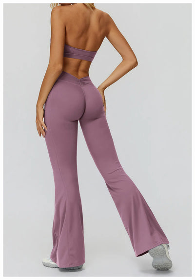 Back Waist Scrunch Flared Pants for Women 