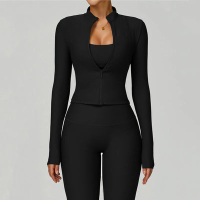 SPARK Ribbed Stand-up Collar Slim Yoga JacketZC3093