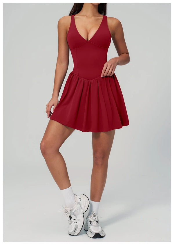 SPARK Women's Deep V Neck Yoga Fitness Tennis Dress ZC9582