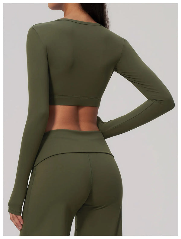 SPARK Women's U-Neck Long-Sleeve Crop Yoga Top ZC9599