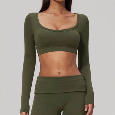 SPARK Women's U-Neck Long-Sleeve Crop Yoga Top ZC9599