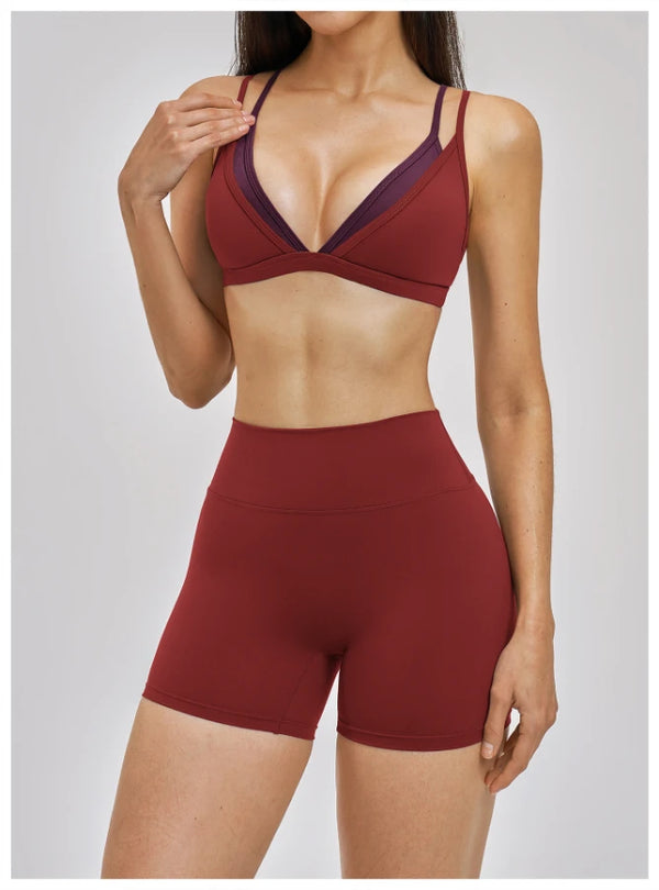 SPARK Women's Double-layer Fake Two-piece Color-Blocking Yoga Bra ZC6116