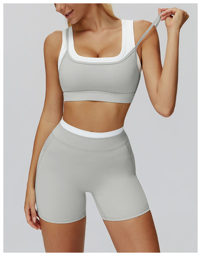 SPARK Fake Two-Piece Yoga Sports Bra with Ribbed Design ZC3129