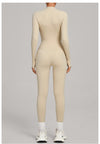 Autumn/Winter Fleece-Lined Outdoor Warm Yoga Fitness Bodysuit in apricot side