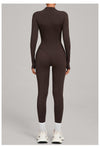 Autumn/Winter Fleece-Lined Outdoor Warm Yoga Fitness Bodysuit in brown back