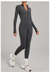 Autumn/Winter Fleece-Lined Outdoor Warm Yoga Fitness Bodysuit in gray side