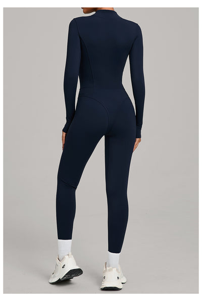 Autumn/Winter Fleece-Lined Outdoor Warm Yoga Fitness Bodysuit in navy back