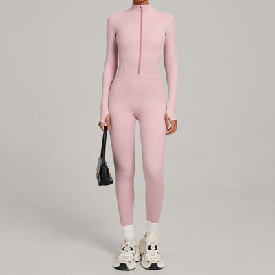 Autumn/Winter Fleece-Lined Outdoor Warm Yoga Fitness Bodysuit in pink