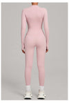 Autumn/Winter Fleece-Lined Outdoor Warm Yoga Fitness Bodysuit in pink back