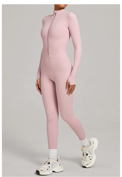 Autumn/Winter Fleece-Lined Outdoor Warm Yoga Fitness Bodysuit in pink side