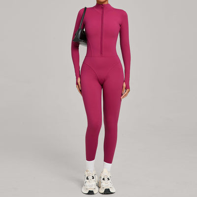 Autumn/Winter Fleece-Lined Outdoor Warm Yoga Fitness Bodysuit in rose red