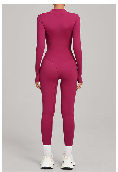 Autumn/Winter Fleece-Lined Outdoor Warm Yoga Fitness Bodysuit in rose red back