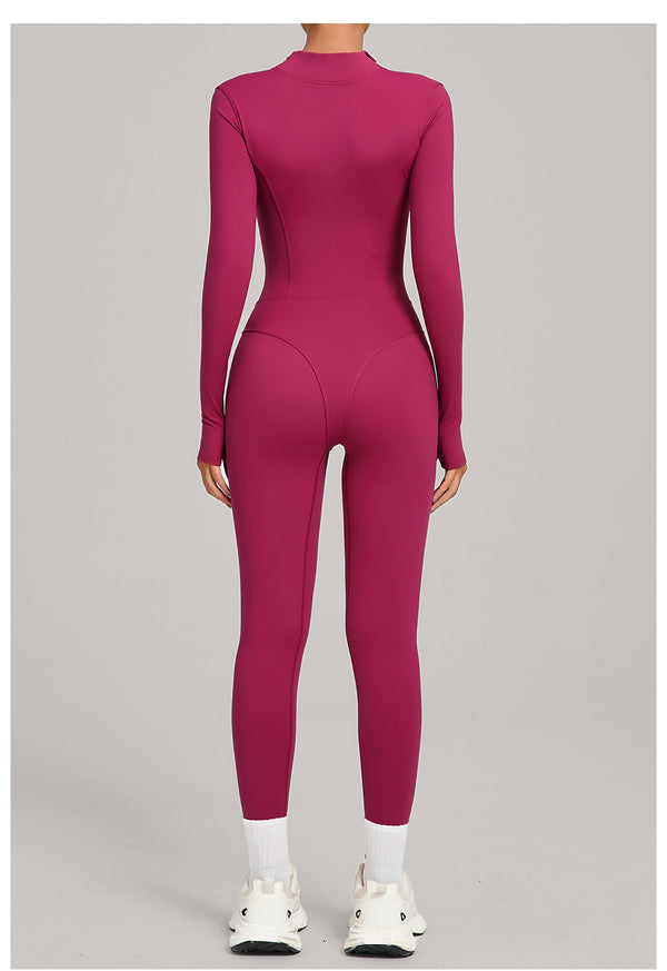 Autumn/Winter Fleece-Lined Outdoor Warm Yoga Fitness Bodysuit in rose red back