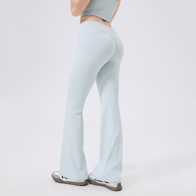 Back view of the Tummy Control Bootcut Yoga Pants in blue