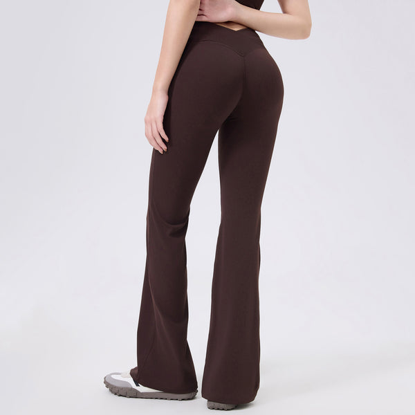 Back view of the Tummy Control Bootcut Yoga Pants in brown